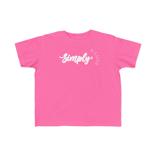 Simply Blessed Toddler's Tee with white text on a pink background, featuring a classic fit and soft fabric ideal for sensitive skin.