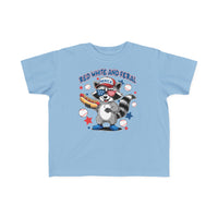 Toddler tee with Red, White and Feral design, perfect for sensitive skin, featuring a classic fit and durable print for early adventures.