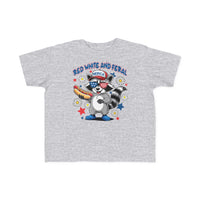 Toddler wearing the Red, White and Feral 4th Toddler Tee, a soft, durable, cotton t-shirt designed for sensitive skin, perfect for young adventurers.
