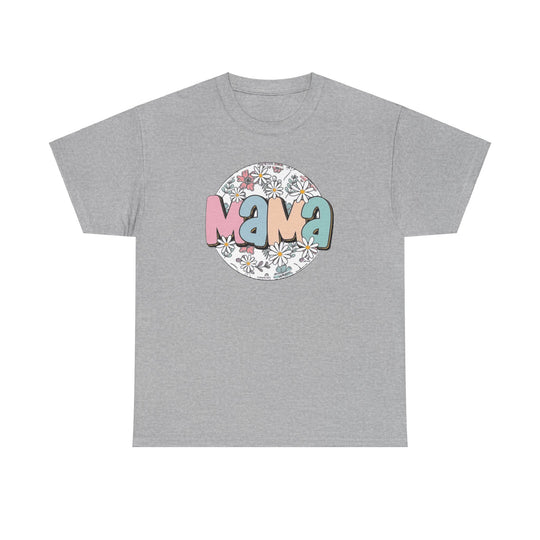Unisex heavy cotton tee with no side seams, ribbed collar, and durable tape on shoulders. Classic fit Sassy Mama Flower Tee in grey with logo. Medium weight fabric. Sizes S-5XL.