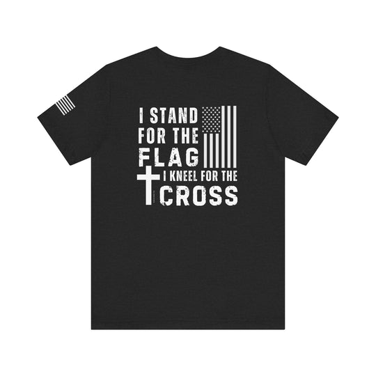 Unisex jersey tee with Stand for Flag Kneel for Cross print. 100% cotton, ribbed knit collar, tear away label. Retail fit, true to size. Soft fabric, quality print.