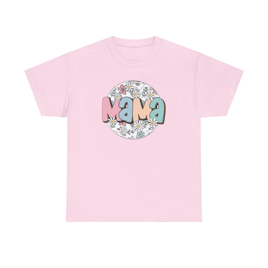 Unisex heavy cotton tee, Sassy Mama Flower Tee, featuring logo. Seamless, durable, ribbed knit collar. 100% cotton, medium weight, classic fit. Sizes S-5XL. Crafted for casual style.