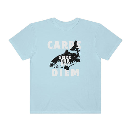 Carpe Diem Fishing Tee by Comfort Colors: 100% ring-spun cotton, relaxed fit, durable double-needle stitching, and seamless design. Perfect for everyday comfort. From Worlds Worst Tees.