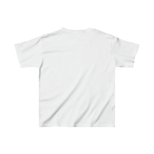 Cousin Crew Kids Tee: White shirt with logo, ideal for daily wear. 100% cotton, twill tape shoulders for durability, tear-away label. Classic fit, midweight fabric. Sizes: XS to XL.