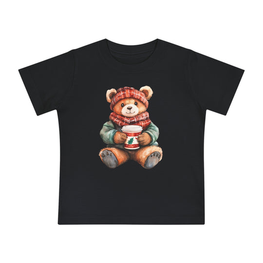 Old Money Baby Tee features a watercolor teddy bear graphic with plaid hat and scarf, perfect for baby's first steps in style.