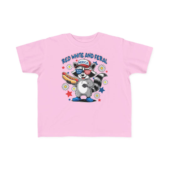 Toddler wearing Red, White and Feral 4th Toddler Tee, showcasing its soft, durable fabric and classic fit, ideal for sensitive skin and early adventures.