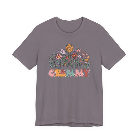 Mauve GRAMMY T-shirt with pastel hand-drawn flowers, unisex design, soft cotton, retail fit, ideal for those seeking unique graphic tees.
