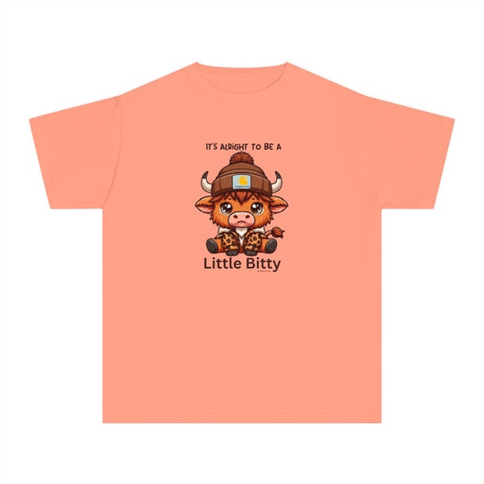 Little Bitty Kids Tee: A playful t-shirt featuring a cartoon cow in a hat, perfect for active kids. Made of soft combed cotton for comfort and agility. Classic fit for all-day wear.