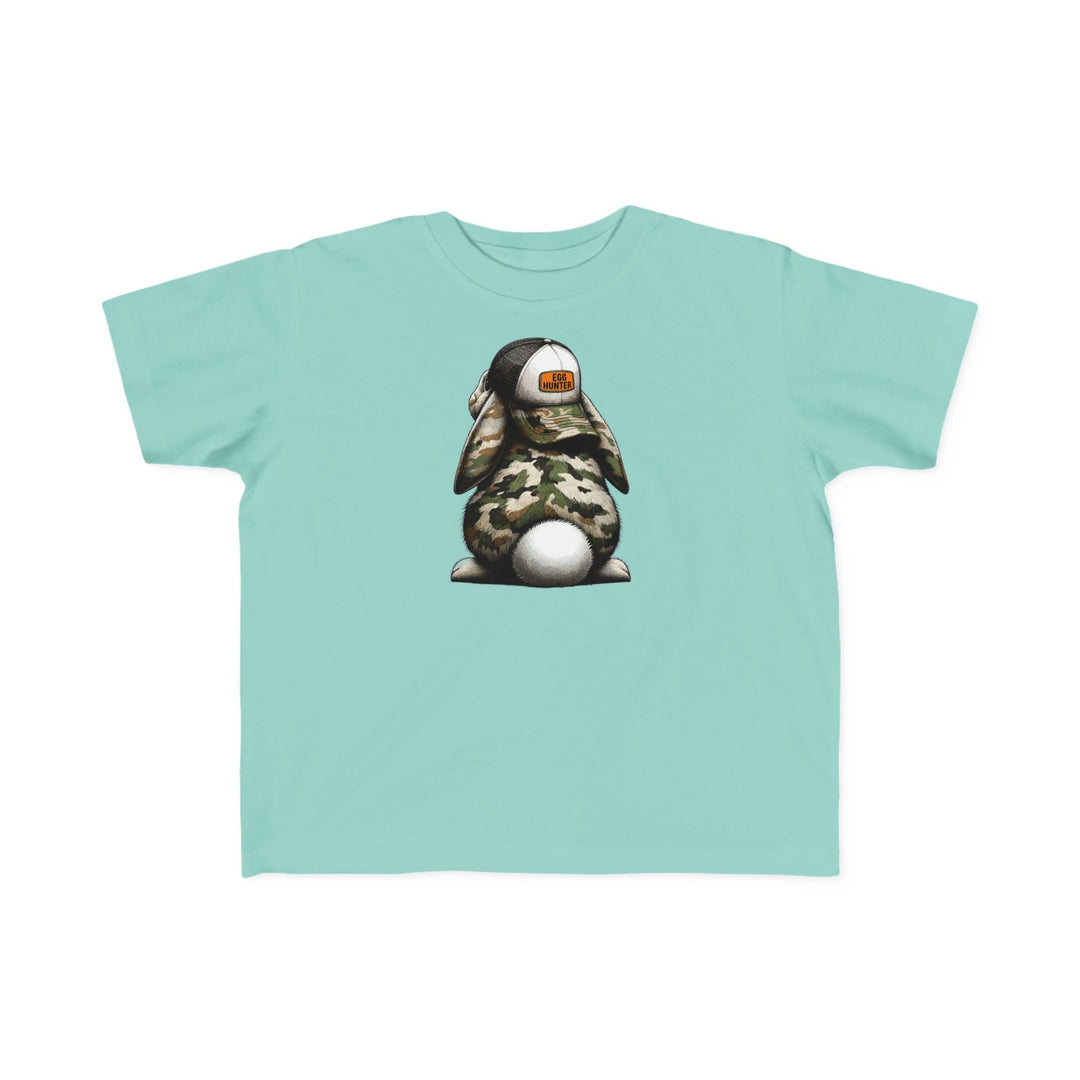 Egg Hunter Kids Tee featuring a cartoon rabbit wearing a hat, perfect for toddlers with soft, durable fabric. Classic fit, ideal for first adventures.