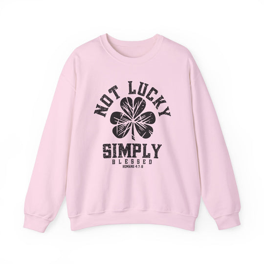 Not Lucky Crew sweatshirt featuring a four-leaf clover design. Unisex, polyester-cotton blend, ribbed knit collar, and loose fit for comfort.