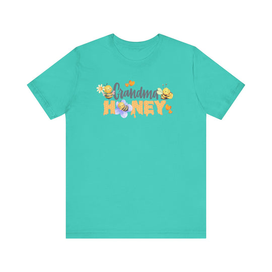 Grandma Honey Tee, a soft unisex jersey with ribbed knit collars and tapered shoulders, perfect for casual wear, crafted from 100% Airlume combed cotton.