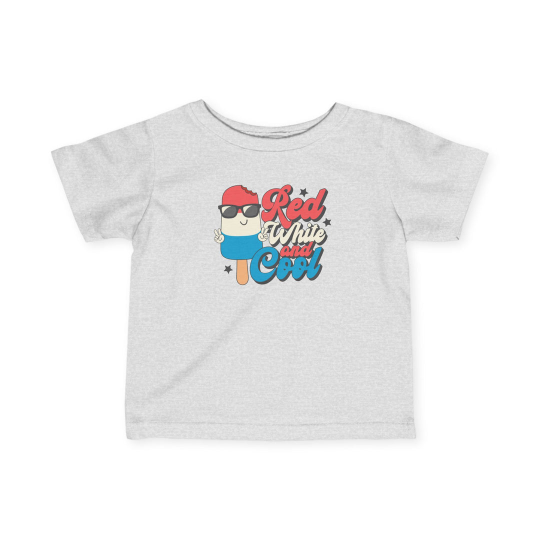 Red White and Cool Baby Tee, featuring durable side seams and ribbed knitting, designed for infant comfort and style with classic fit and soft jersey fabric.