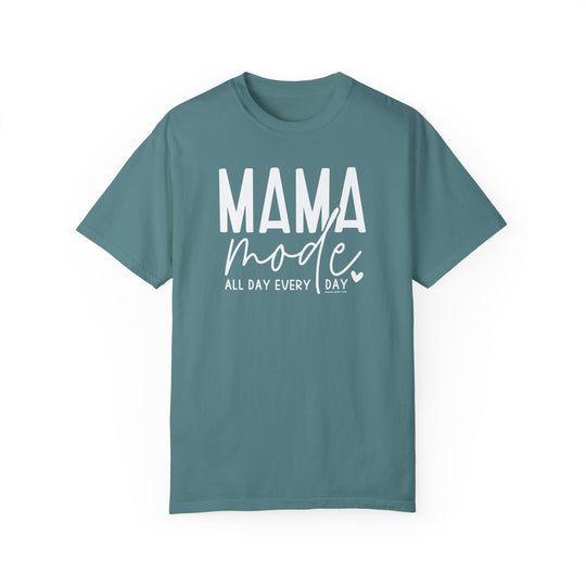 A relaxed fit Mama Mode Tee, crafted from 100% ring-spun cotton. Garment-dyed for extra coziness, featuring double-needle stitching for durability and a seamless design for a tubular shape.