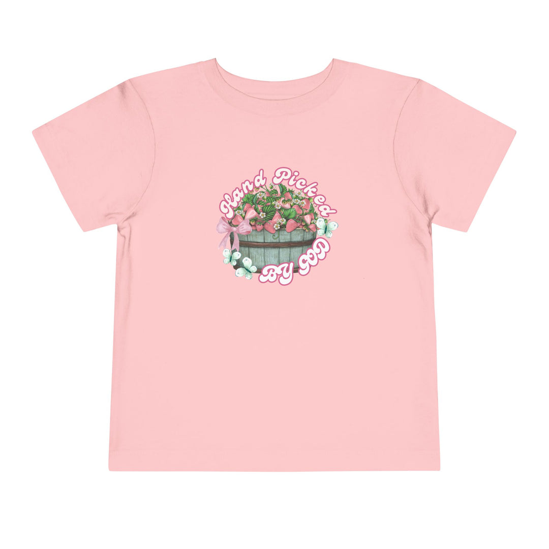 Hand Picked by GOD Toddler Tee, a custom Bella Canvas short sleeve shirt for toddlers, made from 100% Airlume combed cotton, featuring a tear-away label for comfort.