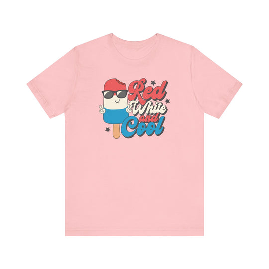 Red White and Cool Tee, a unisex jersey short sleeve shirt with ribbed knit collars and tapered shoulders, providing a comfortable fit and lasting shape.