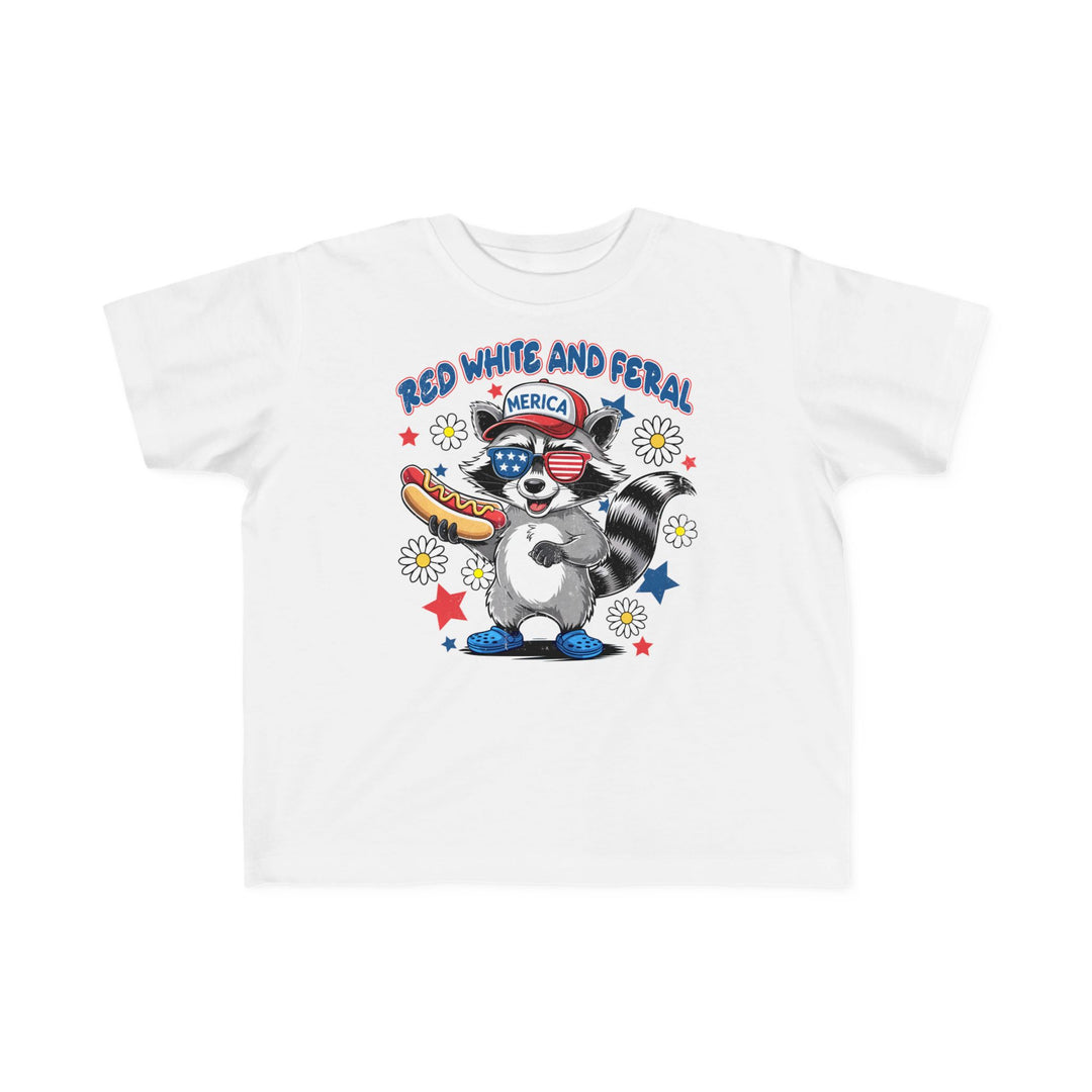 Red, White and Feral 4th Toddler Tee, soft cotton fabric, classic fit, perfect for toddlers' sensitive skin with durable print, suitable for early adventures.