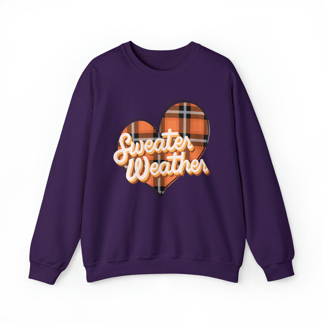 A unisex heavy blend crewneck sweatshirt, the Sweater Weather Crew, offers comfort with a ribbed knit collar and no itchy side seams. Made of 50% cotton and 50% polyester, it features a loose fit and sewn-in label.
