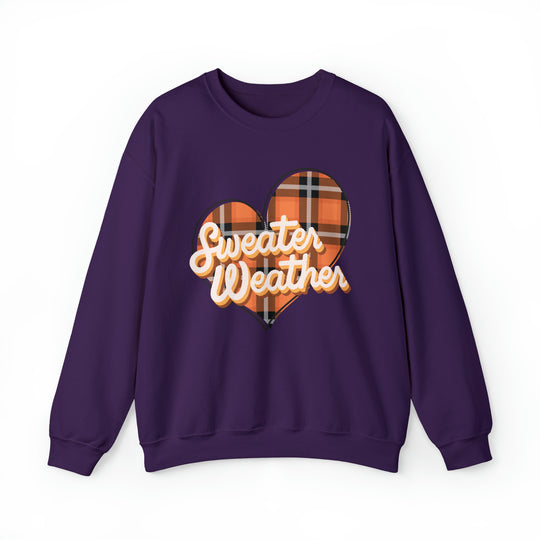 A unisex heavy blend crewneck sweatshirt, the Sweater Weather Crew, offers comfort with a ribbed knit collar and no itchy side seams. Made of 50% cotton and 50% polyester, it features a loose fit and sewn-in label.