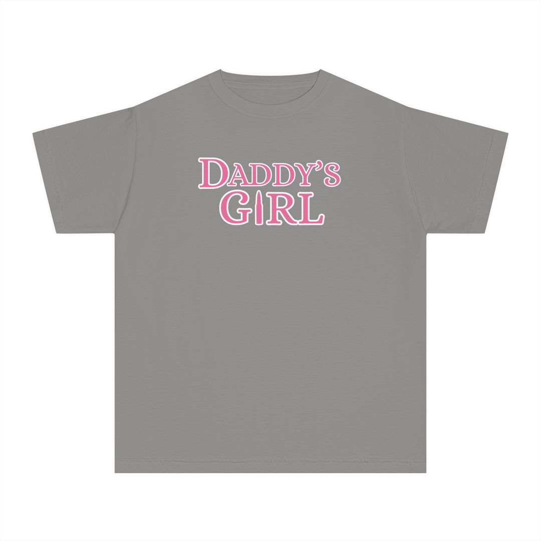Daddy's Girl Kids Tee: A grey t-shirt featuring pink text, designed for comfort and agility, made from 100% combed ring-spun cotton with a classic fit.