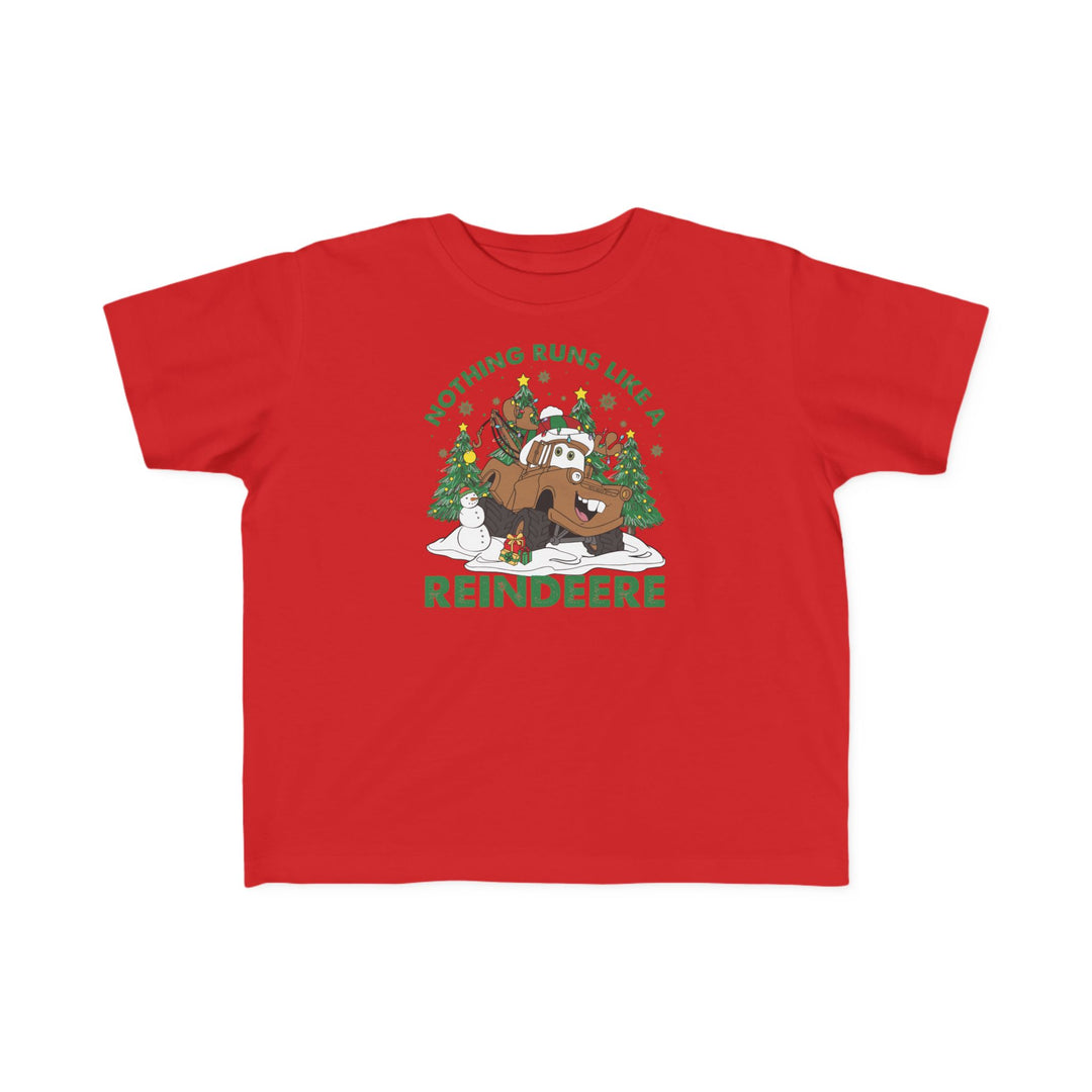 Reindeere Toddler Tee featuring a cartoon reindeer truck with festive elements, ideal for toddlers with soft, durable fabric and high-quality print.
