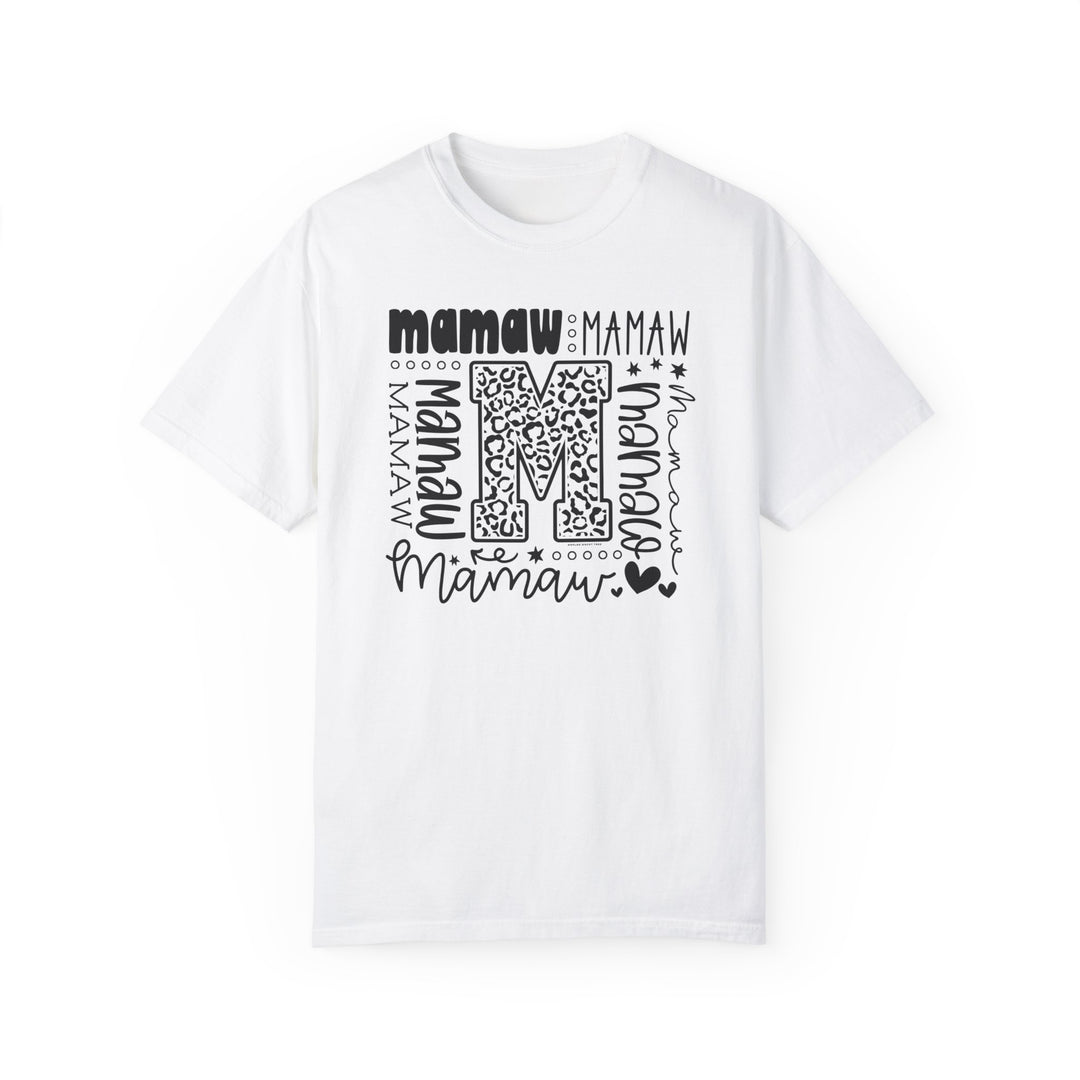 Comfort Colors 1717 Mamaw Tee: White t-shirt with black text, ring-spun cotton, relaxed fit, double-needle stitching, no side-seams. Ethically made, durable, customizable. Sizes S-4XL. Worlds Worst Tees.