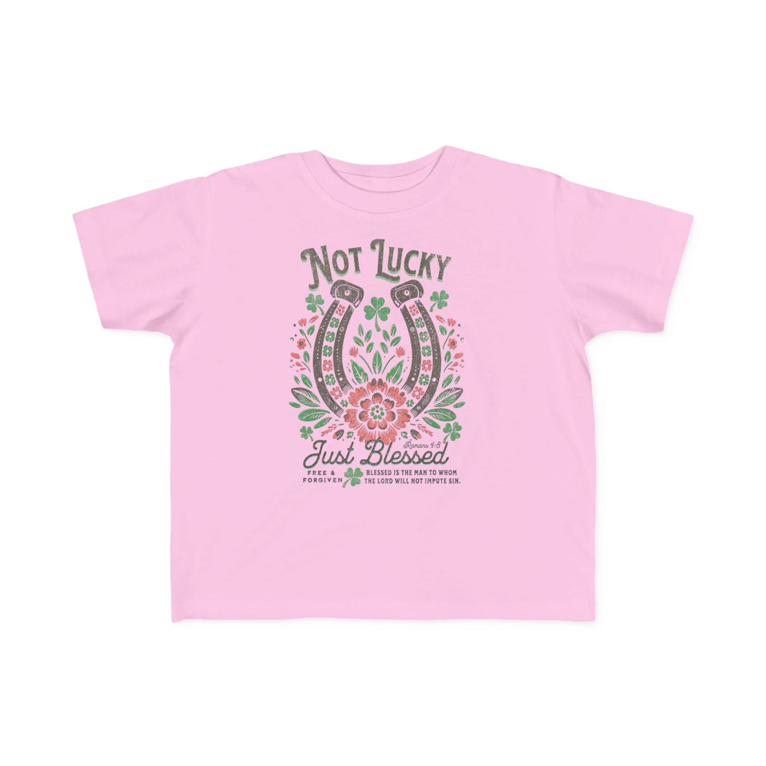 Blessed Toddler's Tee featuring a horseshoe graphic, designed for comfort with soft, light fabric, perfect for toddlers' sensitive skin and first adventures.