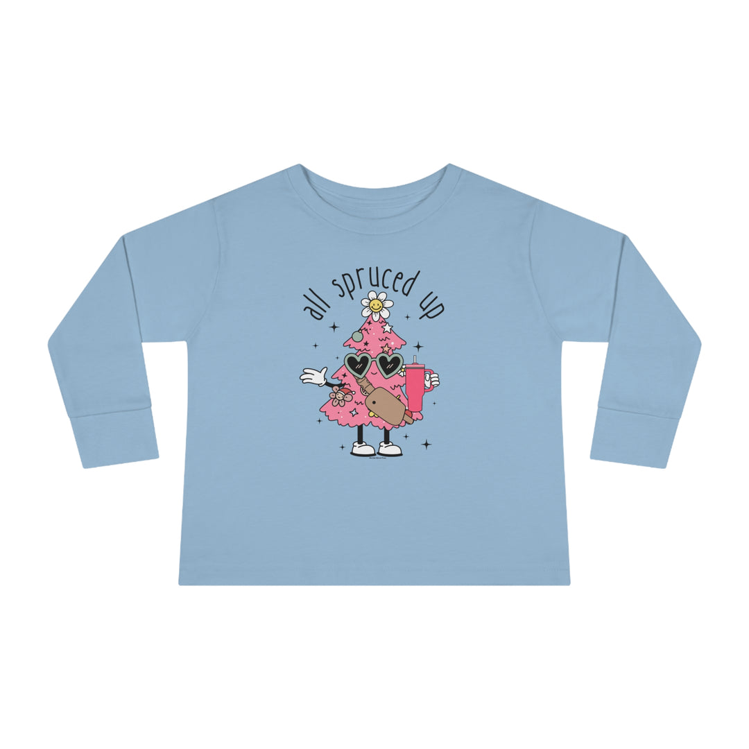 A playful blue toddler long-sleeve tee featuring a cartoon tree and drink design. Made of durable 100% combed ringspun cotton, with ribbed collar and EasyTear™ label for comfort. From 'Worlds Worst Tees'.
