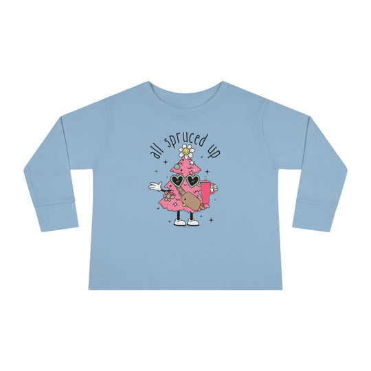 A playful blue toddler long-sleeve tee featuring a cartoon tree and drink design. Made of durable 100% combed ringspun cotton, with ribbed collar and EasyTear™ label for comfort. From 'Worlds Worst Tees'.