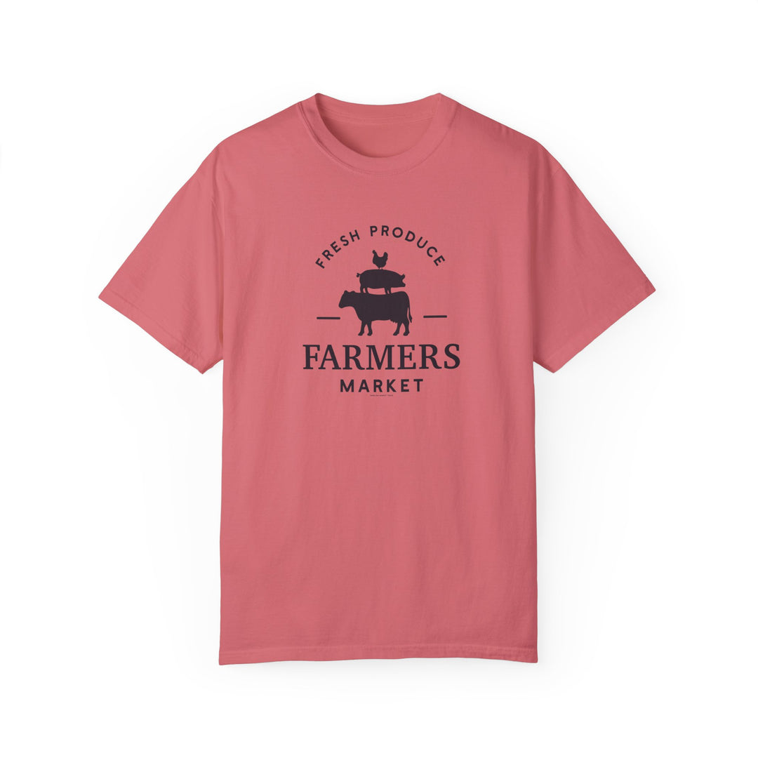 A relaxed fit Farmers Market Tee, crafted from 100% ring-spun cotton. Garment-dyed for extra coziness, featuring double-needle stitching for durability and a seamless design for a tubular shape.
