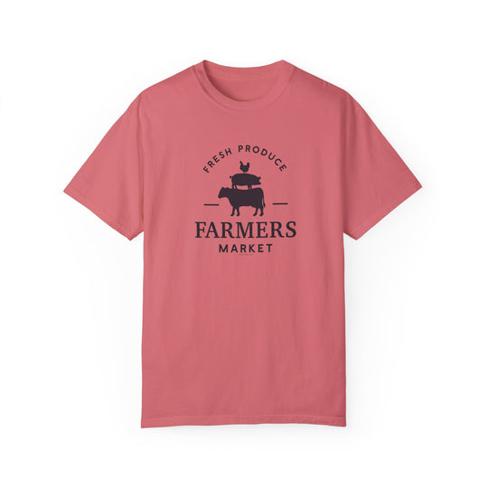 A relaxed fit Farmers Market Tee, crafted from 100% ring-spun cotton. Garment-dyed for extra coziness, featuring double-needle stitching for durability and a seamless design for a tubular shape.