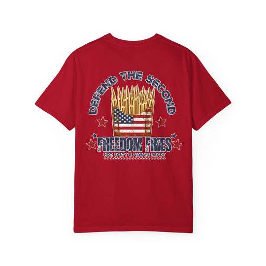 Defend the 2nd Tee: A soft, ring-spun cotton t-shirt with a relaxed fit, durable double-needle stitching, and crew neckline, perfect for casual or semi-formal wear.