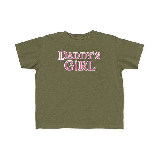 Daddy's Girl Toddler Tee with pink text, designed for softness and durability, ideal for toddlers. Made of 100% combed ringspun cotton, classic fit, tear-away label.