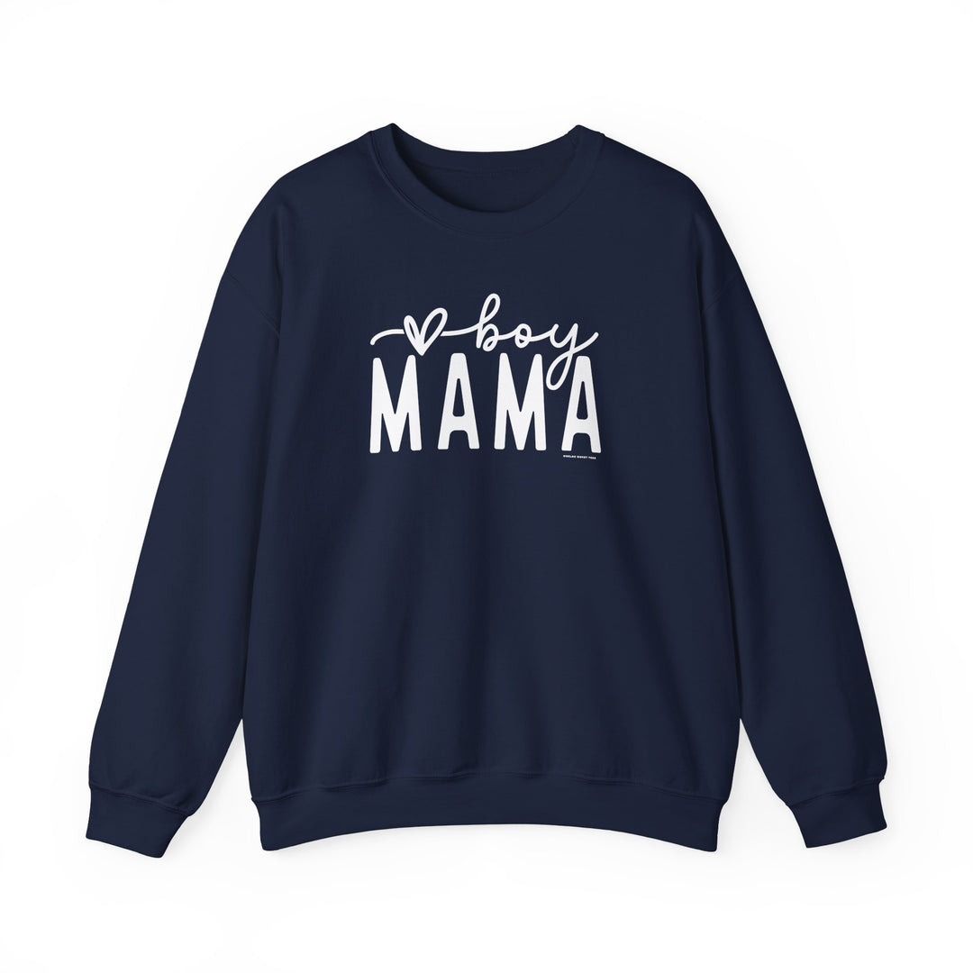 Unisex Boy Mama Crew sweatshirt, a cozy blend of cotton and polyester, ribbed knit collar, no itchy seams, loose fit, medium-heavy fabric, sizes S-5XL, ideal for comfort in any setting.