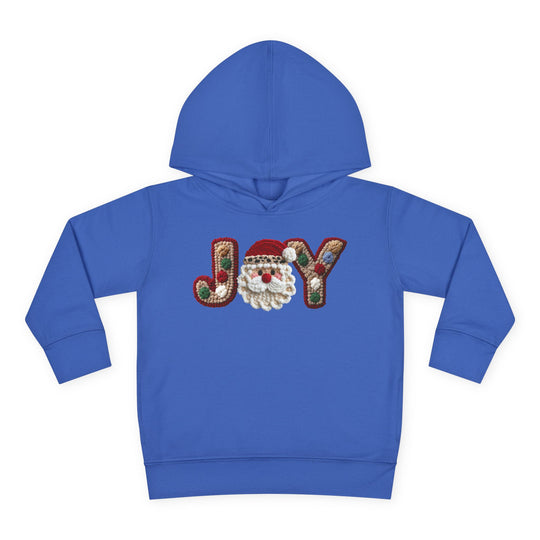 Children's Joy Hoodie featuring JOY with festive cookie and Santa-face design, crafted for comfort with a jersey-lined hood and side-seam pockets.