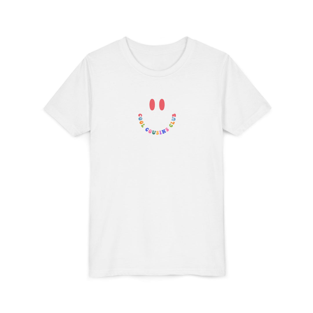Cool Cousins Club Youth Tee features lightweight, ring-spun cotton with a crew neckline and side seams, emphasizing comfort and modern style for kids.