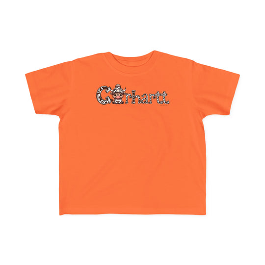 Toddler tee featuring a playful cow design, ideal for sensitive skin. Made of 100% combed ringspun cotton, with a durable print and tear-away label. Available in sizes 2T to 5-6T.