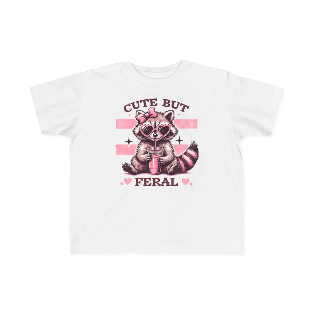 Cute but Feral Toddler Tee showcasing a soft, durable design perfect for sensitive skin, featuring a classic fit and tear-away label.
