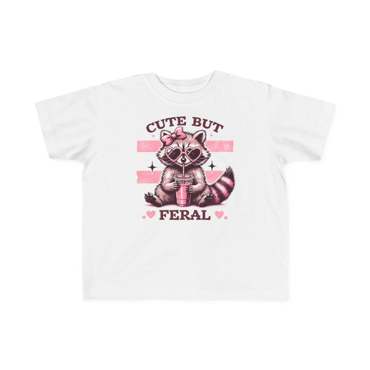 Cute but Feral Toddler Tee showcasing a soft, durable design perfect for sensitive skin, featuring a classic fit and tear-away label.