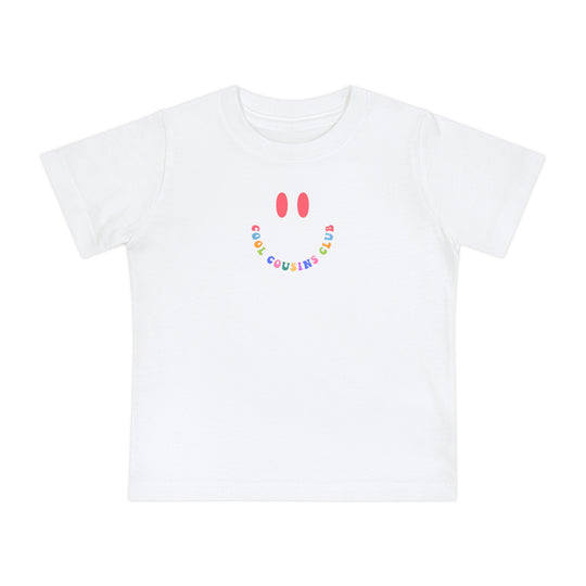 Cool Cousins Club Baby Tee, a soft and durable crew neck t-shirt for infants, perfect for stylish first steps, made from pre-shrunk, airlume combed cotton.
