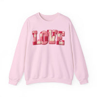 Love Crew sweatshirt with LOVE in chenille texture on chest, combining comfort with style. Made from a polyester-cotton blend, suitable for any occasion.