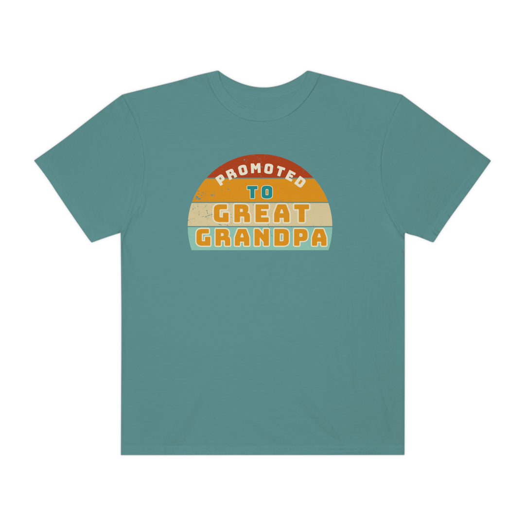 Garment-dyed tee crafted from 100% ring-spun cotton, featuring a relaxed fit for daily comfort. Double-needle stitching ensures durability, while seamless sides maintain shape. From 'Worlds Worst Tees', the Promoted to Great Grandpa Tee offers cozy style.