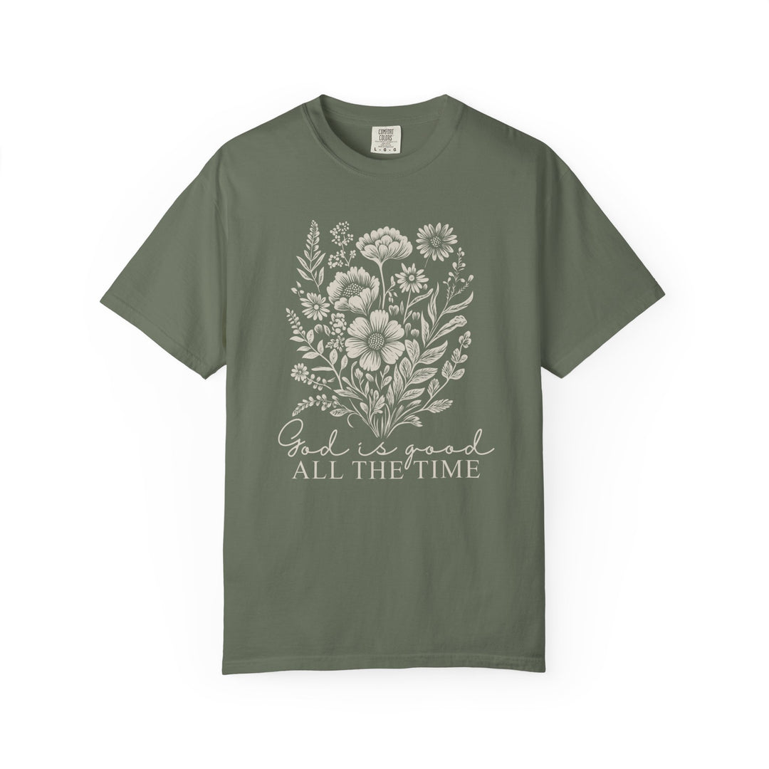 God is Good All the Time Tee featuring durable, soft-washed, garment-dyed 100% ring-spun cotton, relaxed fit, and double-needle stitching for everyday comfort.