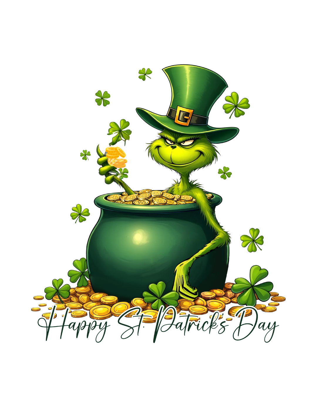 Grinchy St Patrick's Day Toddler's Tee featuring a cartoon green character in a pot of gold, perfect for sensitive skin with a soft, durable fabric.