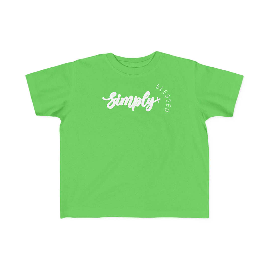Simply Blessed Toddler's Tee, featuring a soft green fabric with white text, designed for comfort and durability, perfect for early adventures.