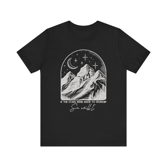 Worship Tipsy Tee: Unisex jersey short sleeve, soft cotton, ribbed knit collar, tapered shoulders, dual side seams for shape retention, ideal for casual wear.