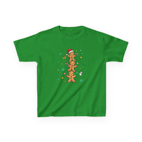 Gingerbread Stack Kids Tee features festive gingerbread characters with holiday accents, perfect for everyday wear, crafted from durable, ethically sourced cotton.