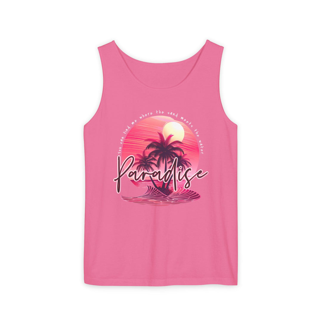 Paradise Tank Top: Unisex, relaxed fit tank made from 100% ring-spun US cotton, featuring sustainable materials and low-impact dyes for comfort and eco-friendly style.