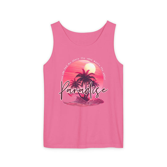 Paradise Tank Top: Unisex, relaxed fit tank made from 100% ring-spun US cotton, featuring sustainable materials and low-impact dyes for comfort and eco-friendly style.