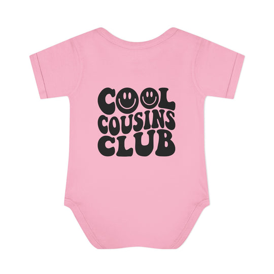Cool Cousins Club Onesie: Infant bodysuit with lap shoulders, made from soft, 100% ring-spun cotton for comfort. Features a tear-away label and unisex fit.