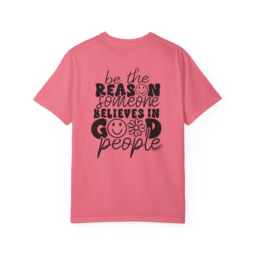 A relaxed fit Be the reason Tee, 100% ring-spun cotton, garment-dyed for extra coziness. Double-needle stitching for durability, no side-seams for a tubular shape. Medium weight, versatile daily wear.